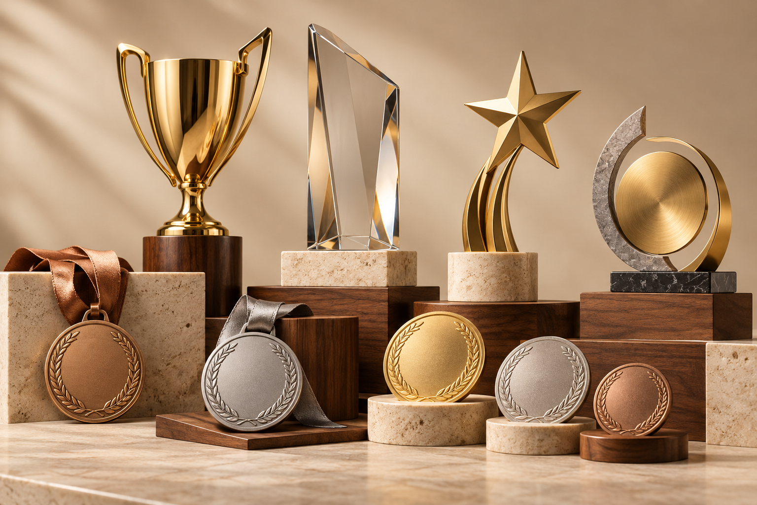 coleção luxuosa de troféus e medalhas